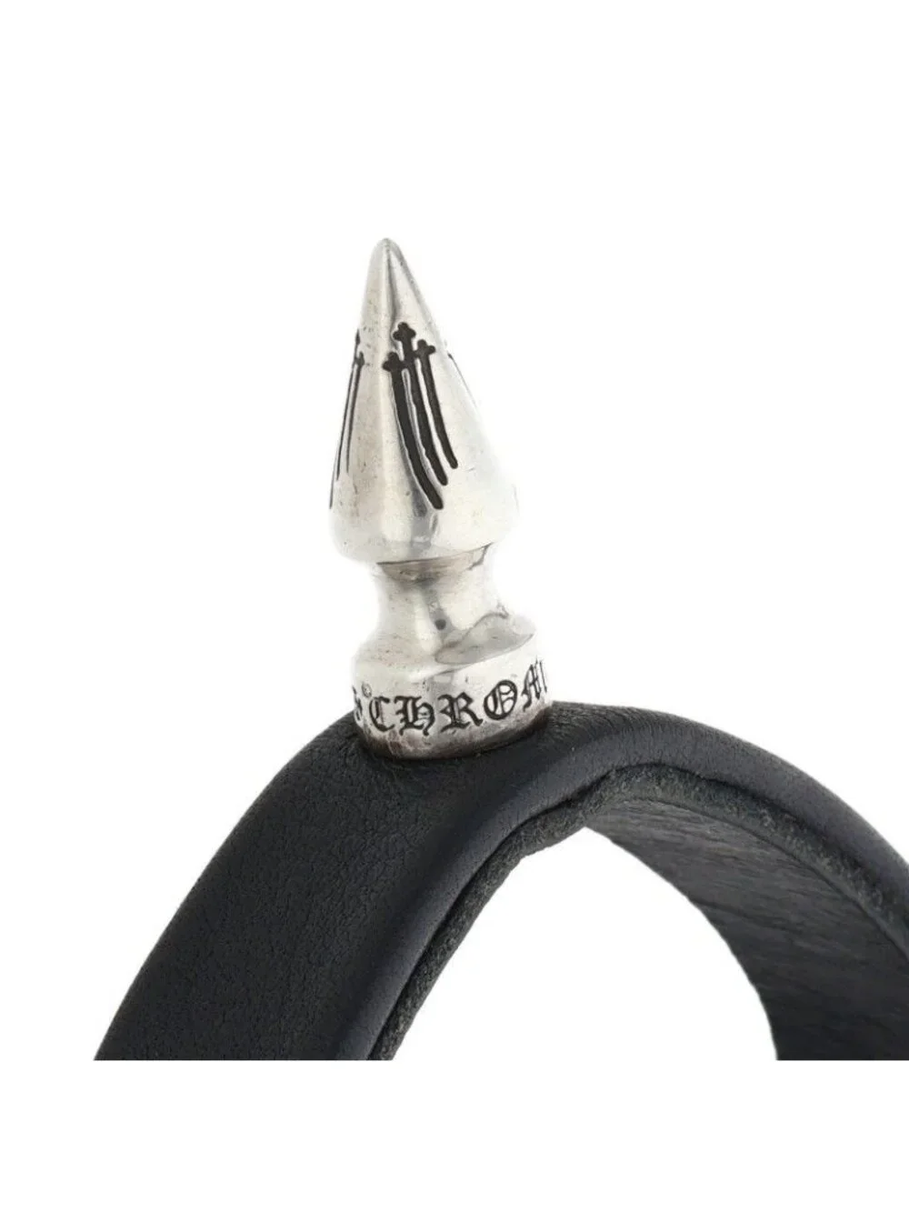 Chrome Hearts Single Spike 2 Snaps 1 Button Leather Bracelet